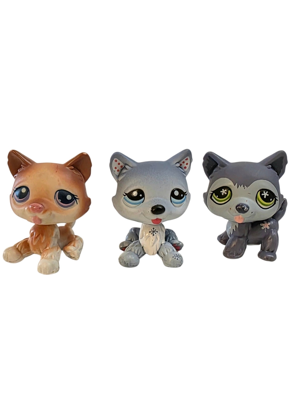 Littlest Pet Shop LPS Lot Of 3 Huskies #37 #1617 #487 Dogs Puppies Flower Eyes